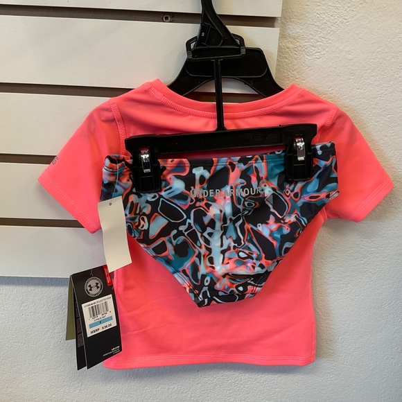 NWT UNDER ARMOUR 2PC SET RASHGUARD ECLECTIC PINK - Picture 2 of 2